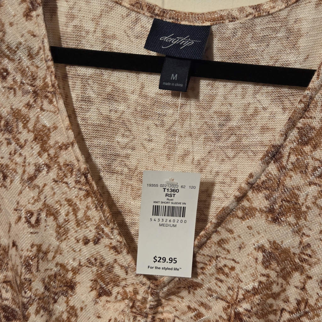 Daytrip Cinch Tie Top Women's Beige And Brown Blouse